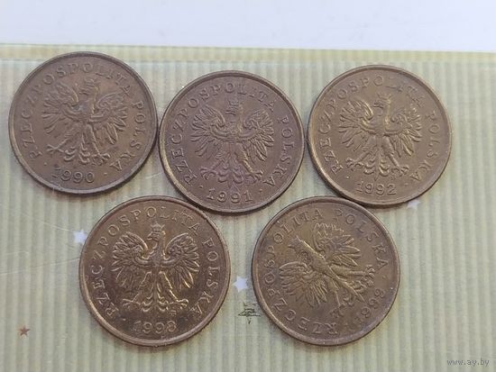 5 грош Польша 1990,1991,1992,1998,1999 года  лот 8,     5 монет