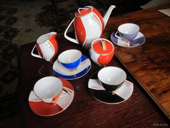 Антикварный/винтажный кофейный сервиз (Bremer & Schmidt, ГДР, 1968-72 гг. 11 предметов, 4 персоны)