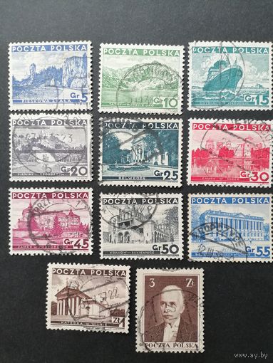 Польша 1935 Полная серия марок "Различные достопримечательности Польши и Президент Польши Игнаций Мосцицкий" (гашение без клея, наклейки) Mi.301-311 каталог 12.0 евро