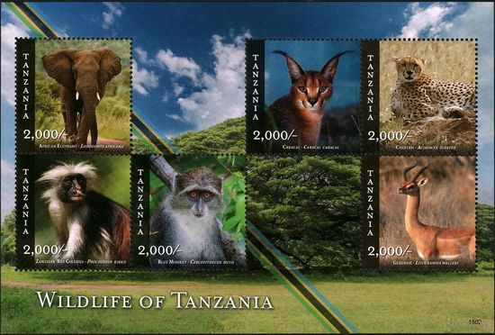 2015 Танзания 5198-5203KL Фауна - Кошки,Обезьяны,Слоны 18,00 евро