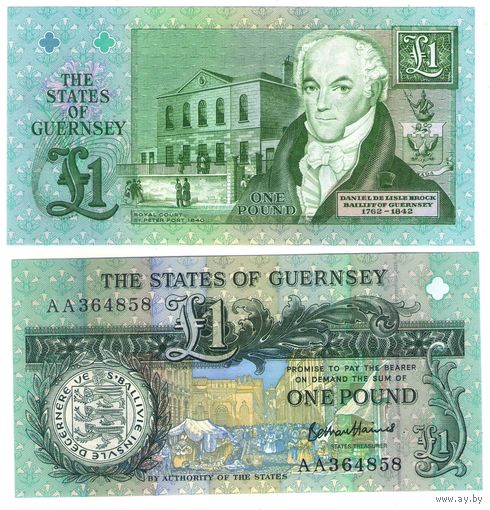 Гернси  1 фунт 2016 год  (серия AA) UNC