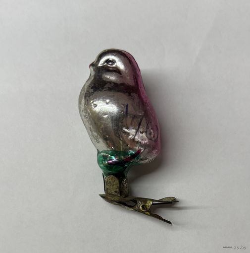 Елочная игрушка птица воробей СССР