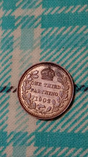 Великобритания 1/3 фартинга 1902 редкая
