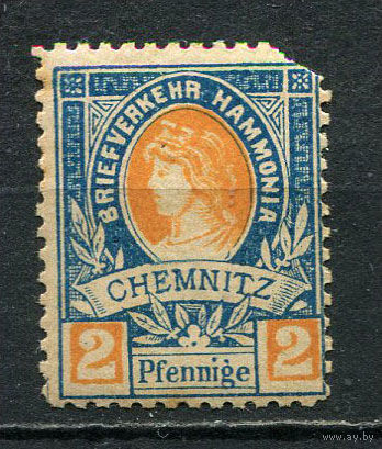 Германия - Хемниц - Местные марки - 1887 - Аллегория 2Pf - (есть надрыв) - [Mi.22a] - 1 марка. MLH.  (Лот 75De)