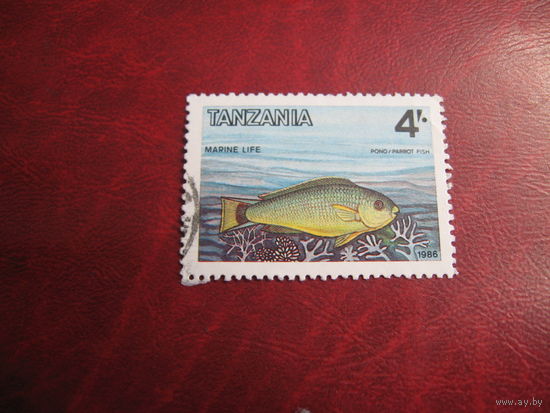 Марка Рыба поно. Морская жизнь 1986 год Танзания