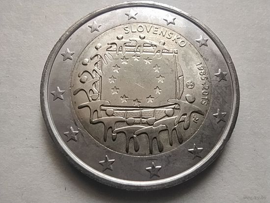 2 ЕВРО, СЛОВАКИЯ (Общеевропейская серия - 30 лет флагу Европы) UNC тираж 994 000