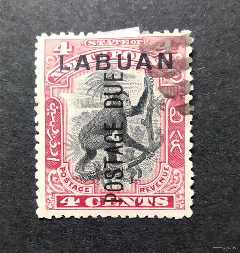 Великобритания. Лабуан\392с\  1901 доплатная. Фауна обезьяна. надпечатка