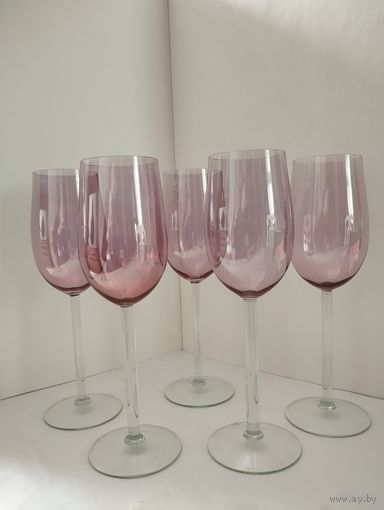 Набор из 5  фужеров ''Нежность''1960-1980 винтаж, стекло,люкс,.Калининский стекольный завод "Тверис" СССР