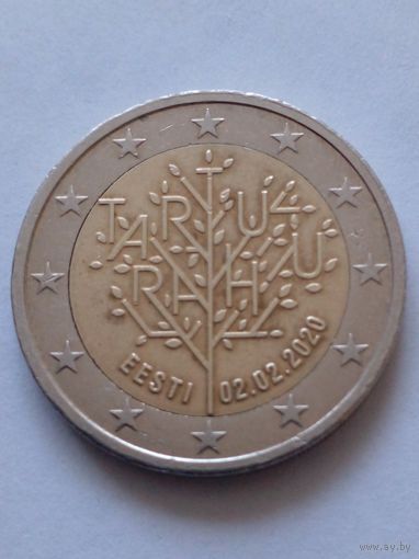 Эстония.2 евро 2020 г.100-летиеТартуского мирного договора.UNC из ролла.