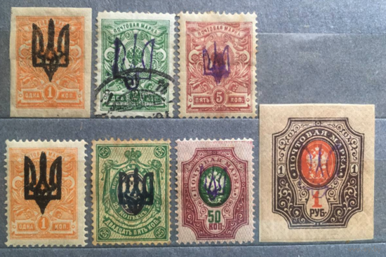 Украина Трезубец 1919/1920 - Гражданская Война - гражданка - УНР - Трезубцы надпечатка