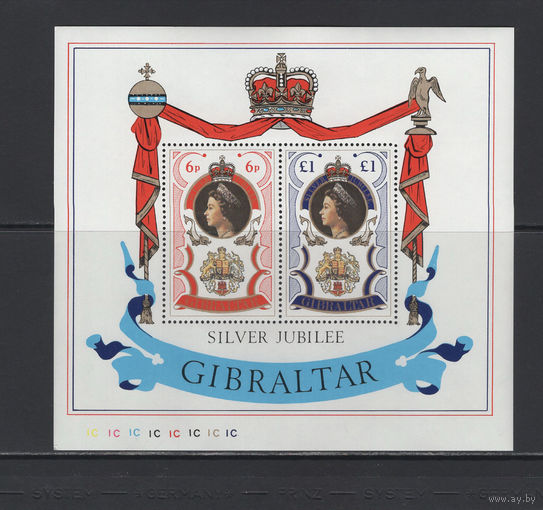 Монархия Гибралтар 1977** 25 лет правления Королевы Елизаветы II  Mi#BL.3