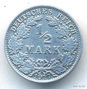 Германия 1/2 марки 1917 год А Ag _состояние VF