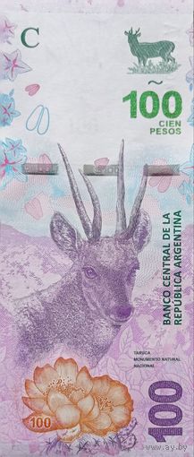 Werty71 Аргентина 100 песо 2017 год UNC банкнота олень Тарука