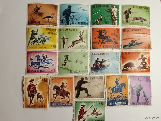 Марки Охота Сан-Марино 18 шт. - 18,00 руб.