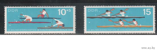 ГДР-1966,(Мих.1202-1203)  * (след от накл.)   ,  Спорт, Гребля