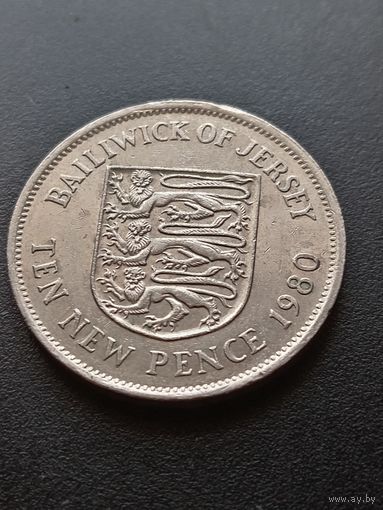 Джерси 10 новых пенсов 1980 г.