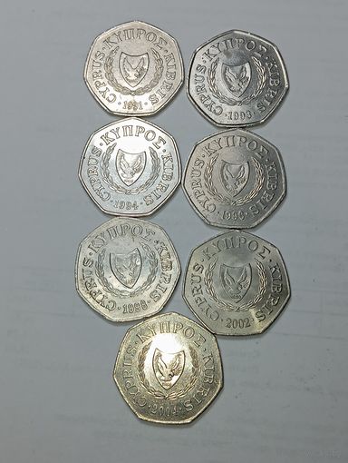 Кипр 50 центов 1991 , 1993 , 1994 , 1996 , 1998 , 2002 , 2004 года .