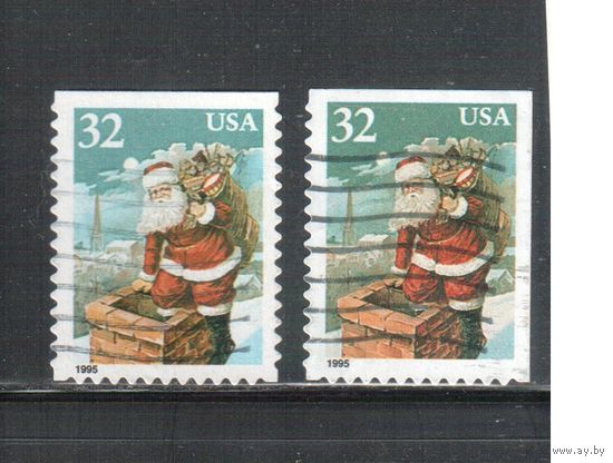 (США-1995 (Мих.2650) , гаш. ,  Рождество,Новый Год,, 2 зубцовки