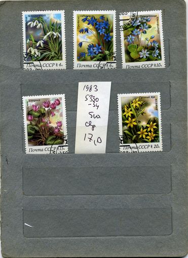 СССР, 1983,   ФЛОРА,  ПЕРВОЦВЕТЫ   5м,  1983 (на "СКАНЕ" справочно приведены номера и цены по ЗАГОРСКОМУ)