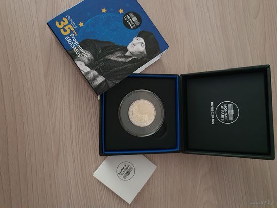 Франция 2 евро 2022 PROOF 35-летие программы Erasmus Эразмус в футляре