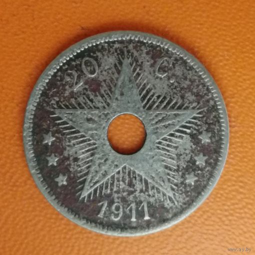 Бельгийское Конго 20 сантимов 1911 г., KM# 19