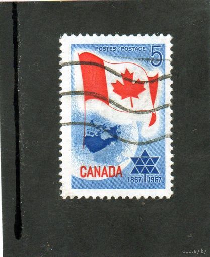 Канада. Ми- 397. Канадский флаг и планета земля. 100 лет Канаде.1967.