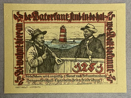 Нотгельд 25 пфеннигов Баугеноссеншафт-Айгенхайм 1921 год. Веймарская республика.
