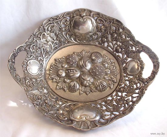 Конфетница Фруктовница 31 х 27 Фрукты Серебрение 02