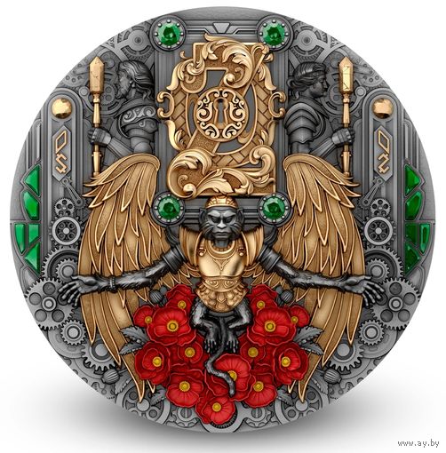 Ниуэ 5 долларов 2024г. "Волшебник Изумрудного Города". SWAROVSKI. Монета в капсуле; подарочном футляре; номерной сертификат; коробка. СЕРЕБРО 62,20гр.(2 oz).