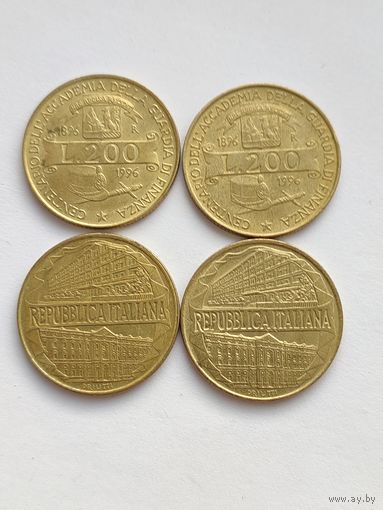 Италия. 200 лир 1996 год.100 лет Академии таможенной службы.
