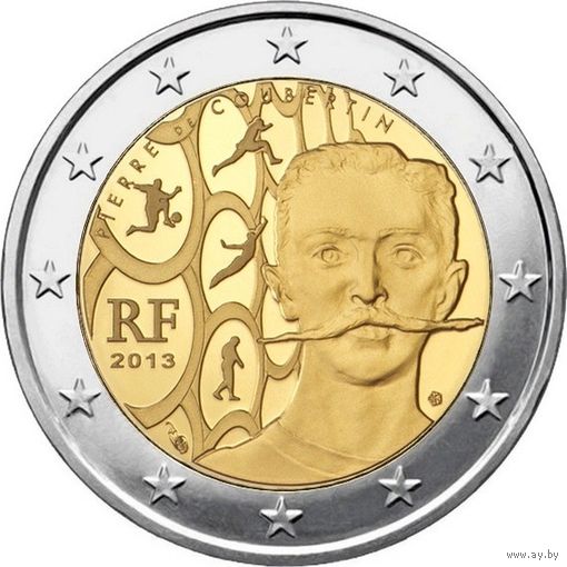 Франция 2 евро, 2013 150 лет со дня рождения Пьера де Кубертена UNC из ролла