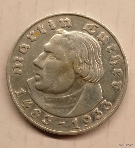 2 марки 1933D. Мартин Лютер. Редкость. Тираж 141000. Состояние!