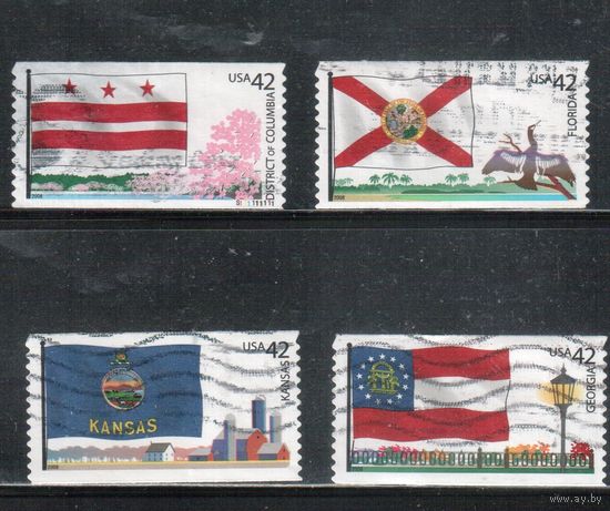 США-2008 (Мих.4423-) , гаш., Флаги, Штаты , Фауна, 4 марки