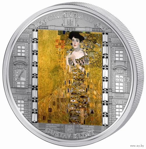 Острова Кука 20 долларов 2012г. Шедевры искусства: "Густав Климт - Золотая Адель". Монета в капсуле; подарочном футляре; сертификат; коробка. СЕРЕБРО 93,30гр.(3 oz).