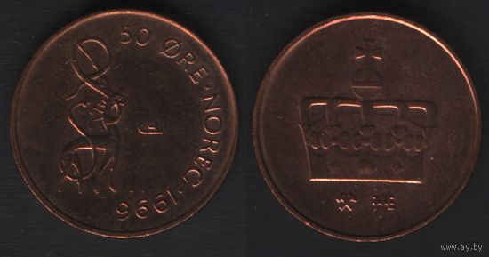 Норвегия km460 50 эре 1996 год (нов.тип) бронза (JJE)(GJL) (nf01 (nf01