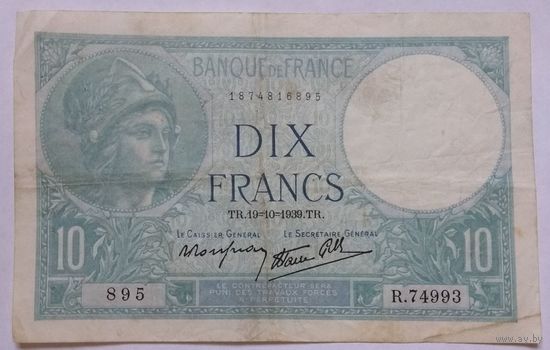 Франция 10 франков 1939 г.