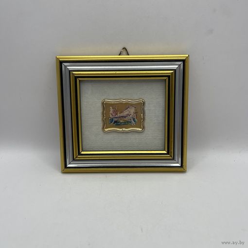 Миниатюрная картина- хромолитография Мост через реку. Италия. 3626