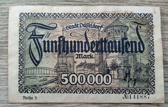 Werty71 Германия 500000 марок 1923 банкнота Дюссельдорф Гроссгельд лев город