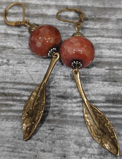 Серьги, бронза, камни. Люкс витаж. СССР