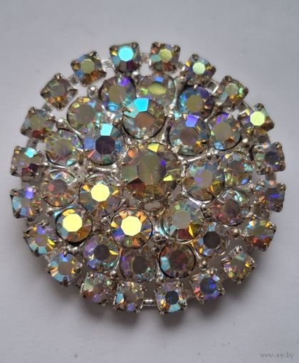 Брошь Aurora Borealis, трехъярусная, сияющие кристаллы. 70-е годы Чехословакия