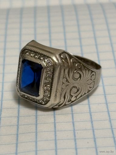 С 1 РУБЛЯ! ПЕЧАТКА КОЛЬЦО ПЕРСТЕНЬ СЕРЕБРО СИНИЙ КАМЕНЬ