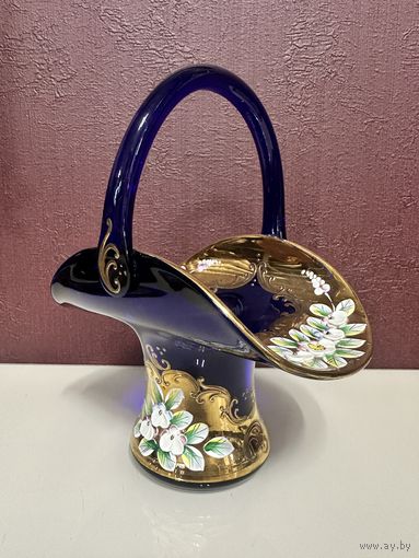 Старинная ваза, ручная роспись, богемское стекло, много лотов с рубля