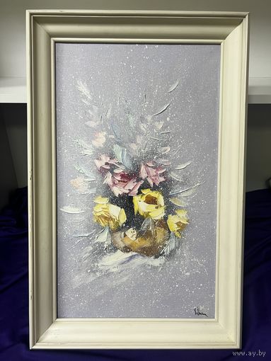 Картина цветы холст масло подпись с рубля