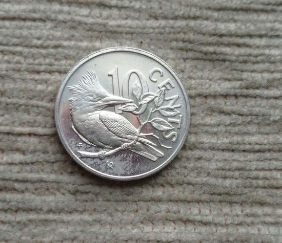 Werty71 Британские Виргинские острова 10 центов 1974 Красногрудый пегий зимородок