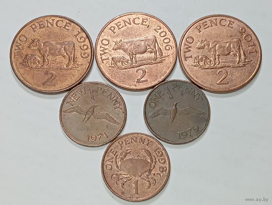 Остров Генси 2 пени 1999 , 2006 , 2011 года и 1 пенни 1971 , 1979 , 1998 года .