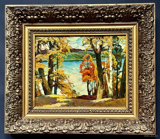 Гугель А.С. Каталожная работа "Осенние кружева", картон, масло. Размер с родной рамой 38,5х45 см.