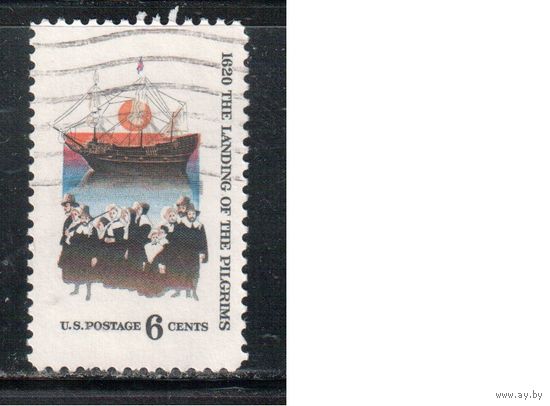 США-1970, (Мих.1022) , гаш. , Пилигримы , Флот, Парусник(одиночка)