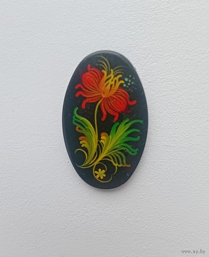 Лаковая миниатюра. Вставка. Брошь. Лак. Ручная роспись. 4 см х 2,5 см.