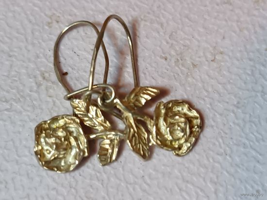 С рубля без мц. серьги детские "цветочки". Звезда925пр. около грамма. дл 2.5см с ушком.