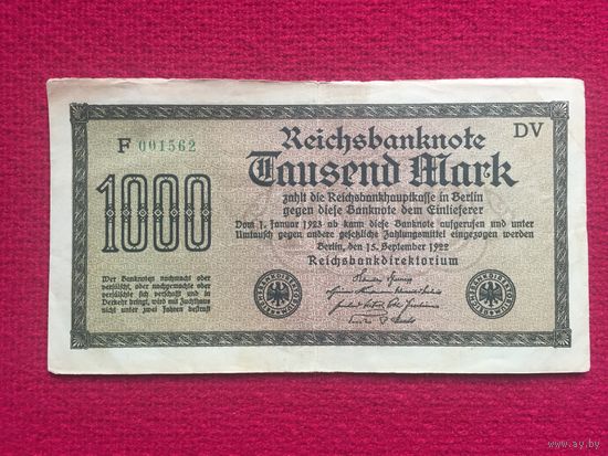 Германия 1000 марок 1922 г. F 001562
